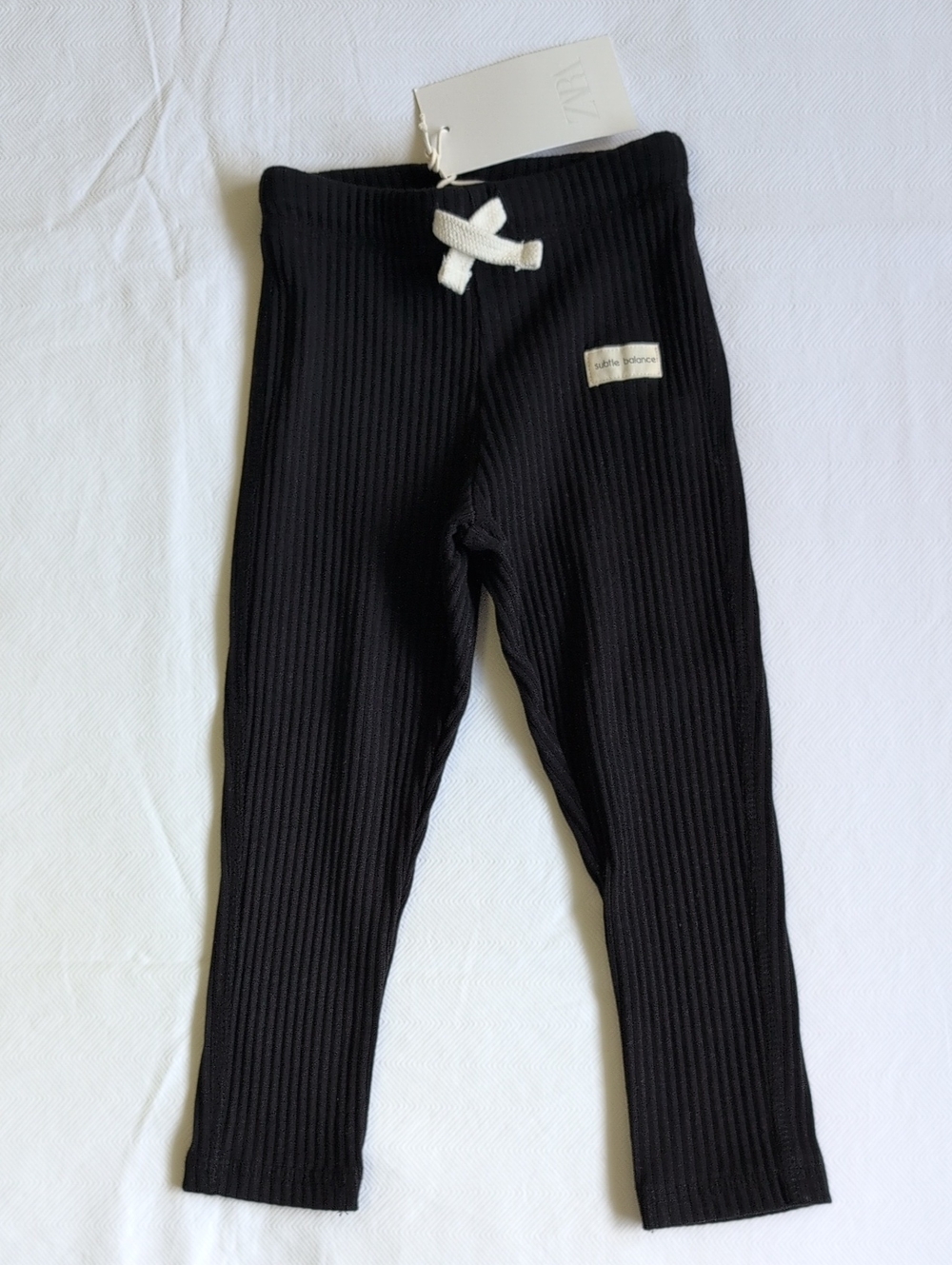 NWT Zara Toddler Ribbed Label Leggings 2Y Black Knit Drawstring